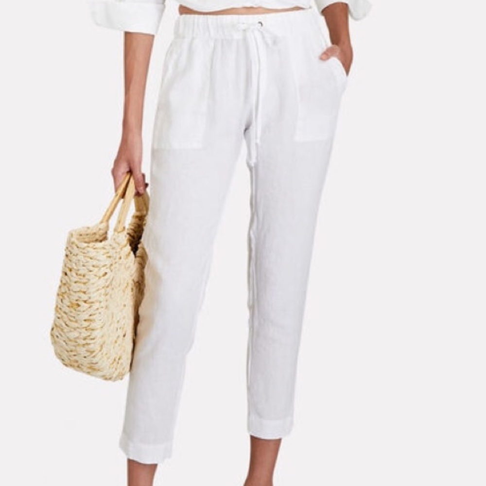 Revolve Enza Costa Linen Tencel Everyday Tapper Leg Drawstring Casual Pants